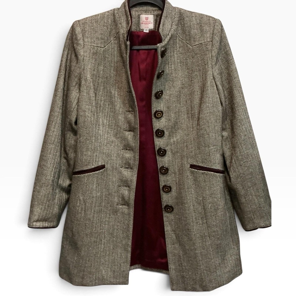 Gramercy Atelier Custom Herringbone Equestrian Walking Coat Velvet Trim Size 2
